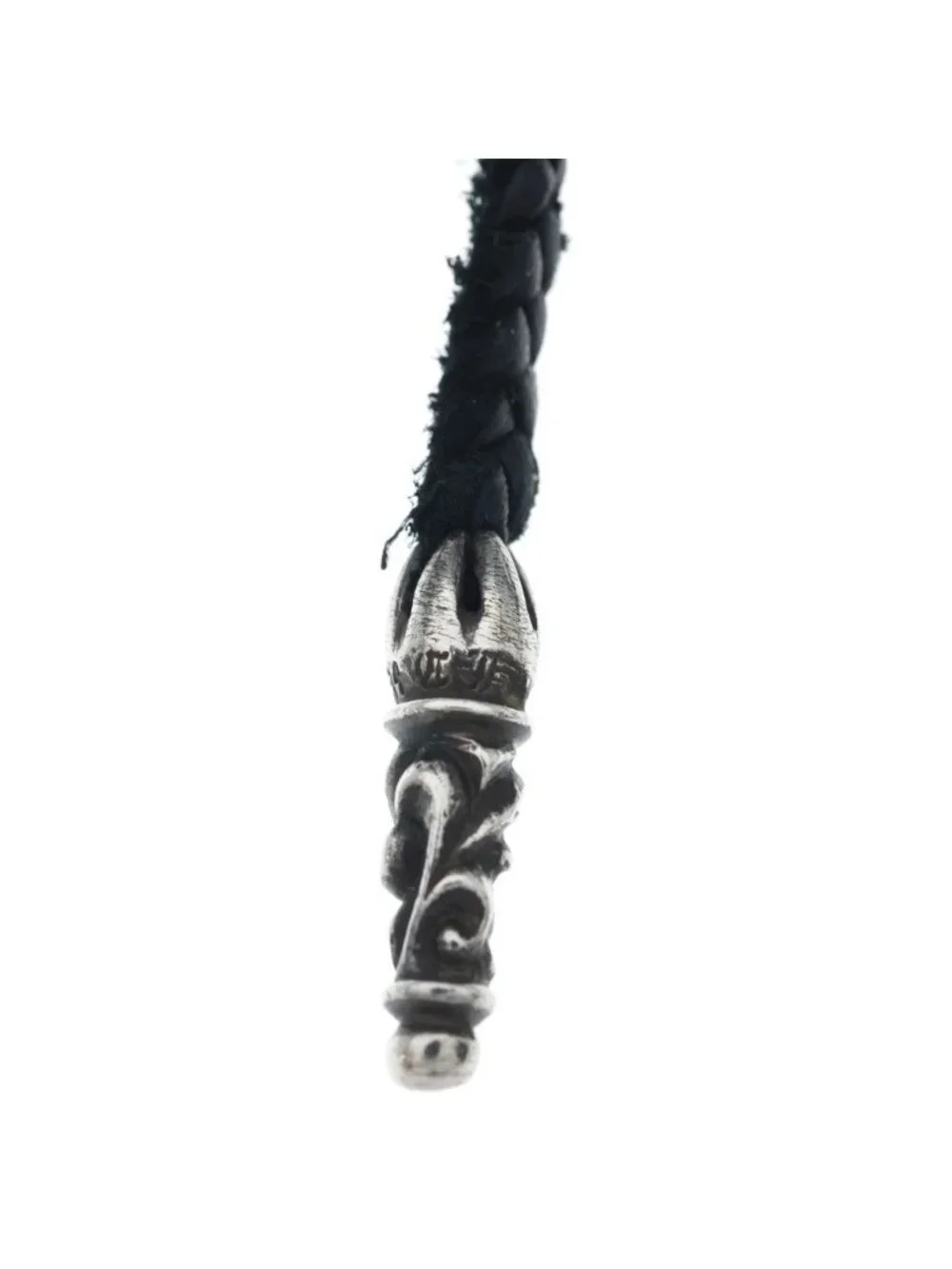 Chrome Hearts BS Fluer BC BS Flare Leather Blade Bolo Chip Necklace Black Silver